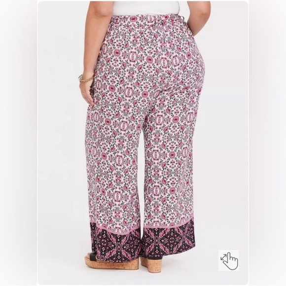 Torrid Pink Floral Print Wide Leg Pants Boho Flowy Size 1X - Picture 2 of 11